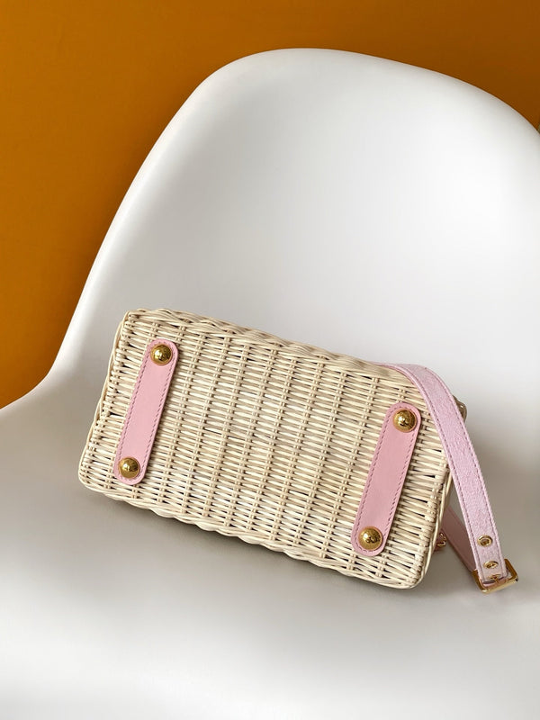 LV Capucines Mini Handbag Pink in Rattan and Cowhide leather 287165