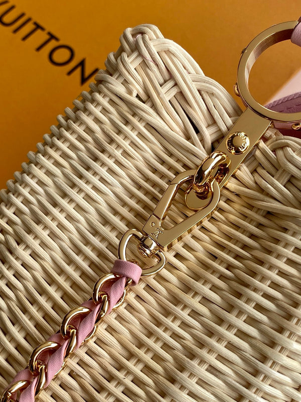 LV Capucines Mini Handbag Pink in Rattan and Cowhide leather 287165
