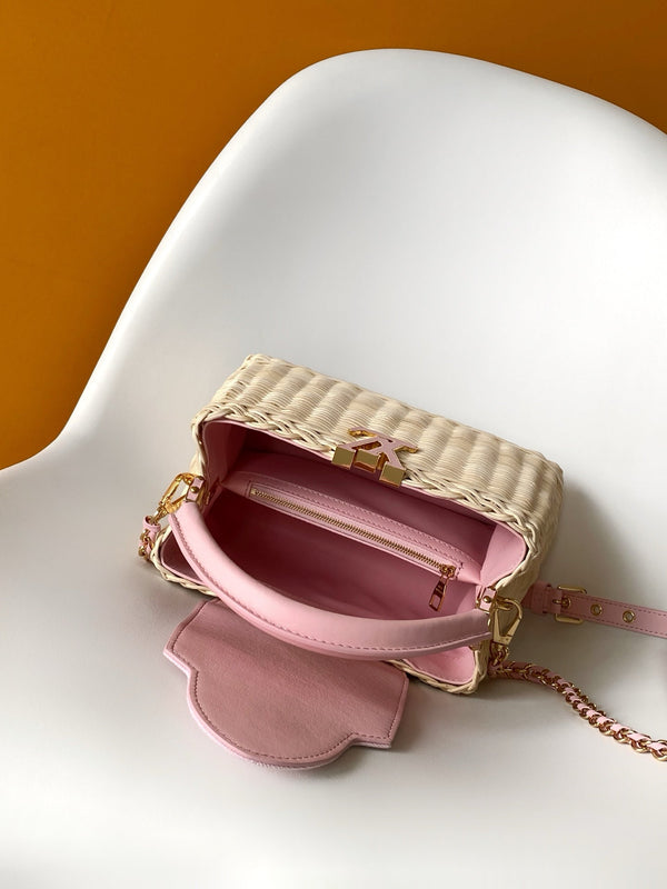 LV Capucines Mini Handbag Pink in Rattan and Cowhide leather 287165