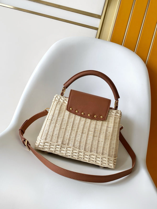 LV Capucines Mini Handbag Brown in Rattan and Cowhide leather 287159