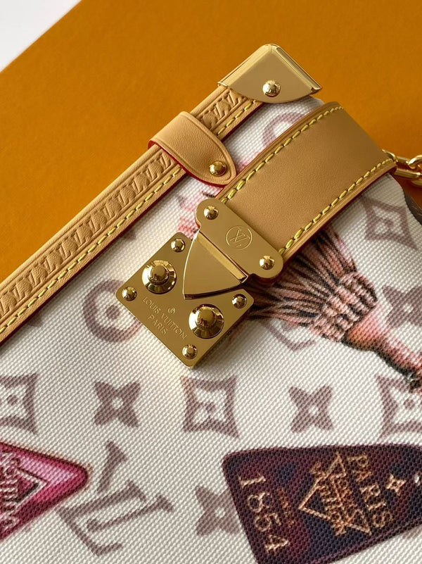 LV Side Trunk Handbag 30cm White in Monogram Canvas 287009