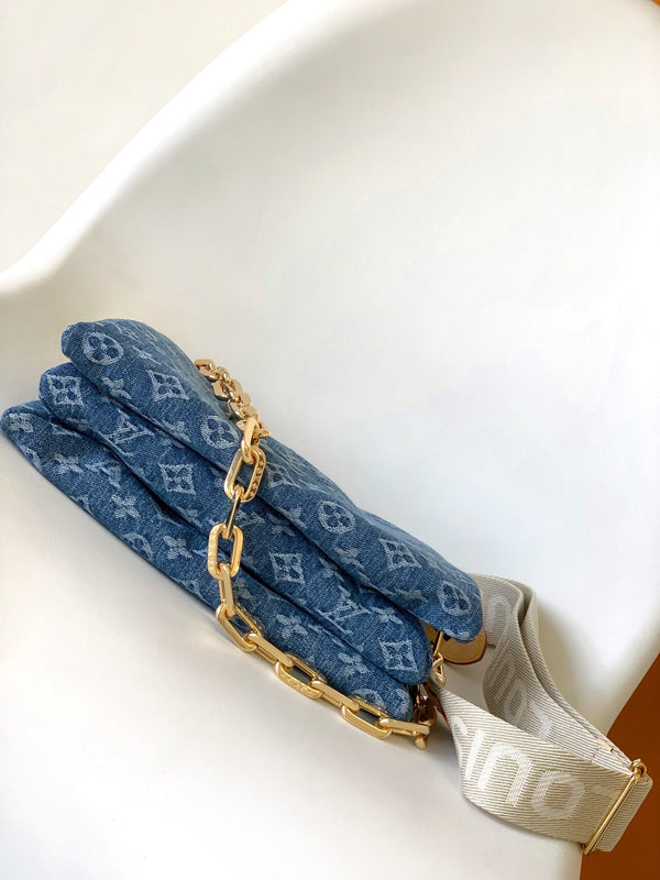 LV Coussin Bag 26 Blue in Cotton Denim 287005