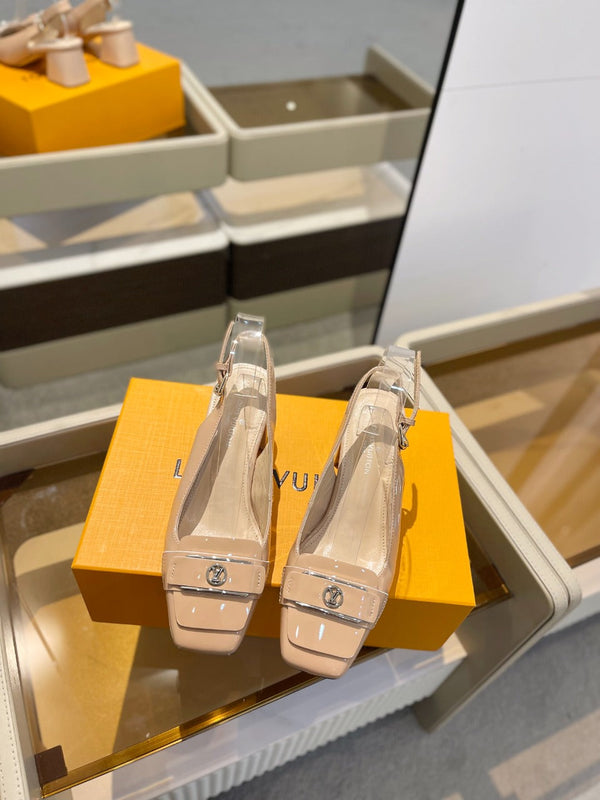 LV Slingback Heel 50mm Beige in Patent Leather 769027