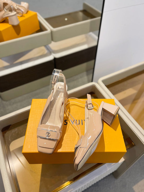 LV Slingback Heel 50mm Beige in Patent Leather 769027