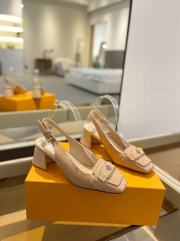 LV Slingback Heel 50mm Beige in Patent Leather 769027