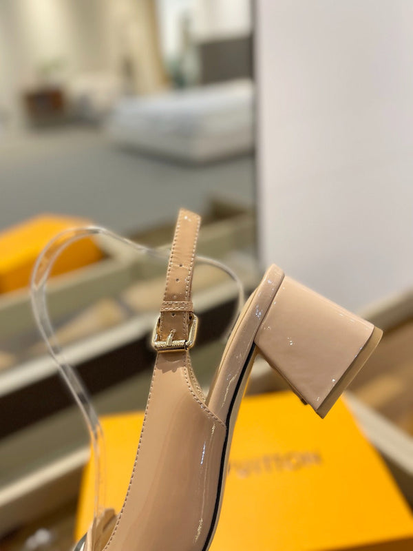 LV Slingback Heel 50mm Beige in Patent Leather 769027