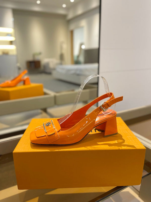 LV Slingback Heel 50mm Orange in Patent Leather 769028