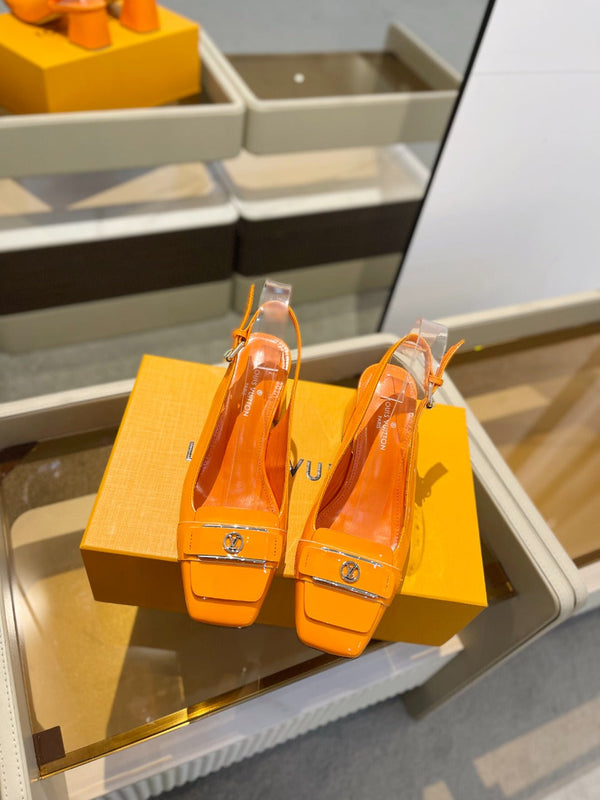 LV Slingback Heel 50mm Orange in Patent Leather 769028