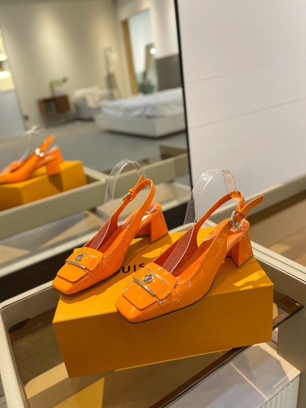 LV Slingback Heel 50mm Orange in Patent Leather 769028