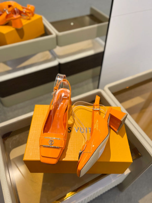 LV Slingback Heel 50mm Orange in Patent Leather 769028