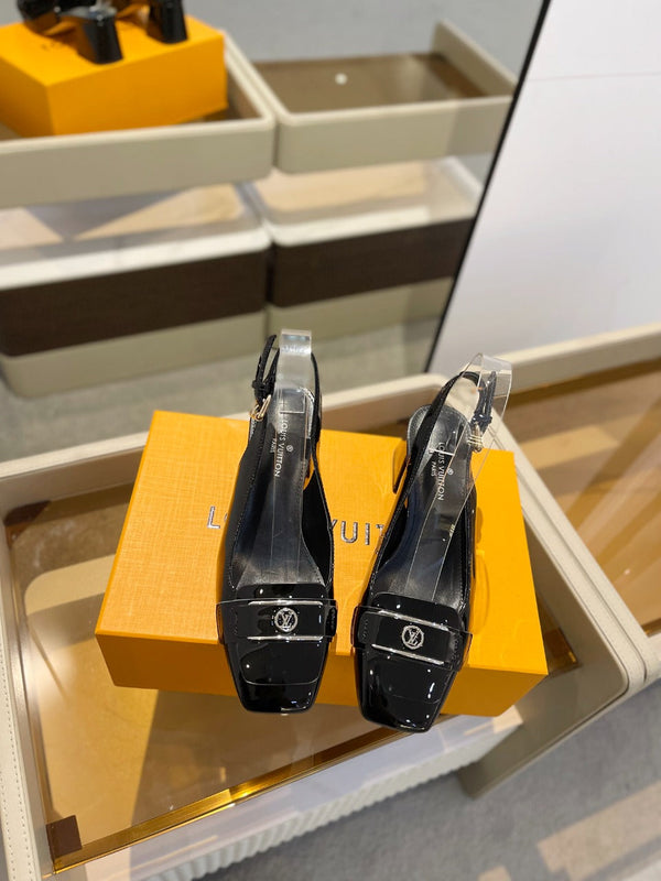 LV Slingback Heel 50mm Black in Patent Leather 769029