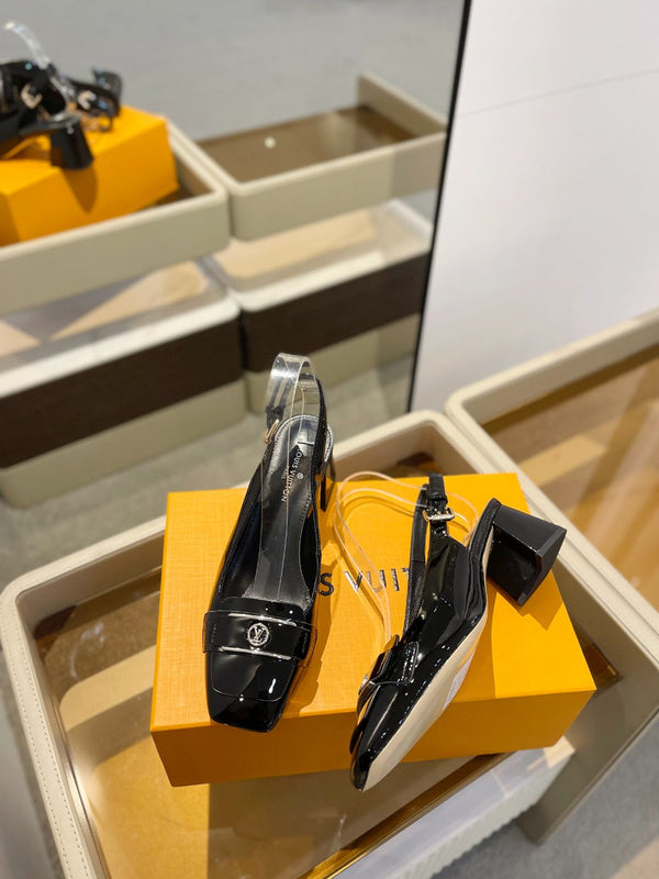 LV Slingback Heel 50mm Black in Patent Leather 769029