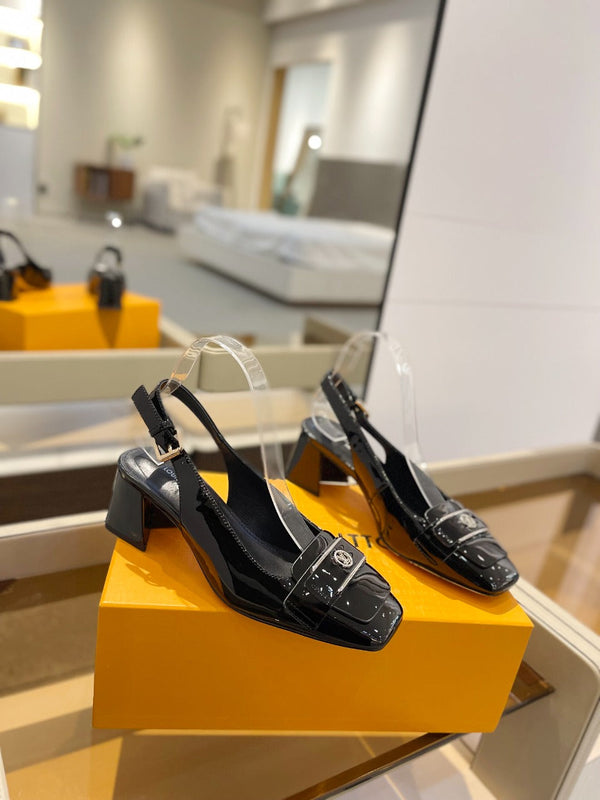 LV Slingback Heel 50mm Black in Patent Leather 769029