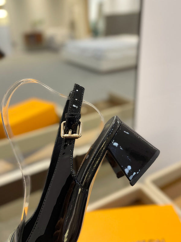 LV Slingback Heel 50mm Black in Patent Leather 769029