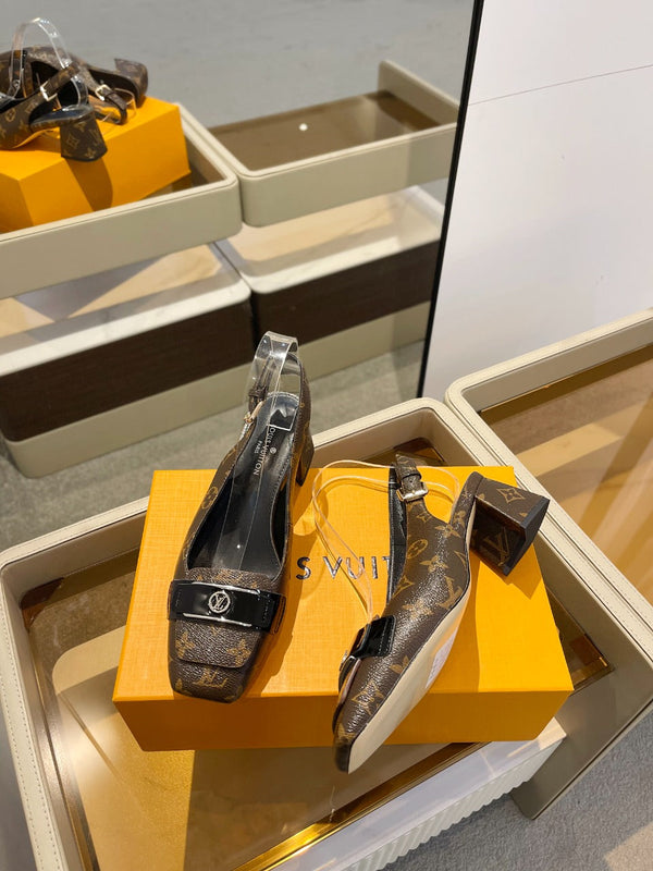LV Slingback Heel 50mm Brown in Leather 769030