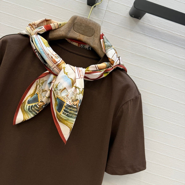 LP Metal Buckle Square Scarf and T-shirt Brown in Cotton