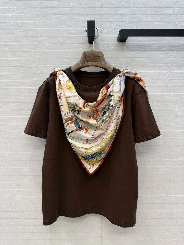 LP Metal Buckle Square Scarf and T-shirt Brown in Cotton