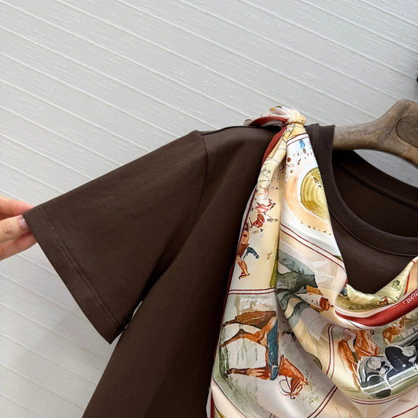 LP Metal Buckle Square Scarf and T-shirt Brown in Cotton