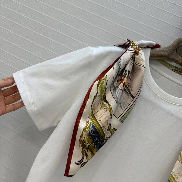 LP Metal Buckle Square Scarf and T-shirt White in Cotton