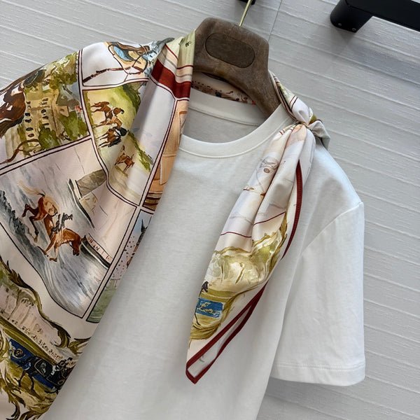 LP Metal Buckle Square Scarf and T-shirt White in Cotton