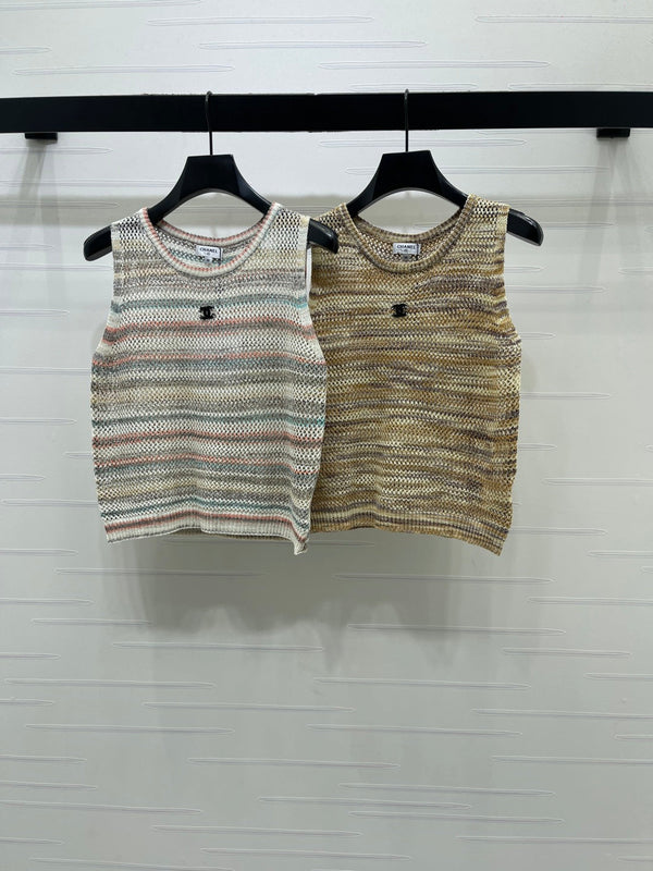 CC 26 Gradient Striped Hollow-Out Knit Vest Colorful in Nitrile Cotton