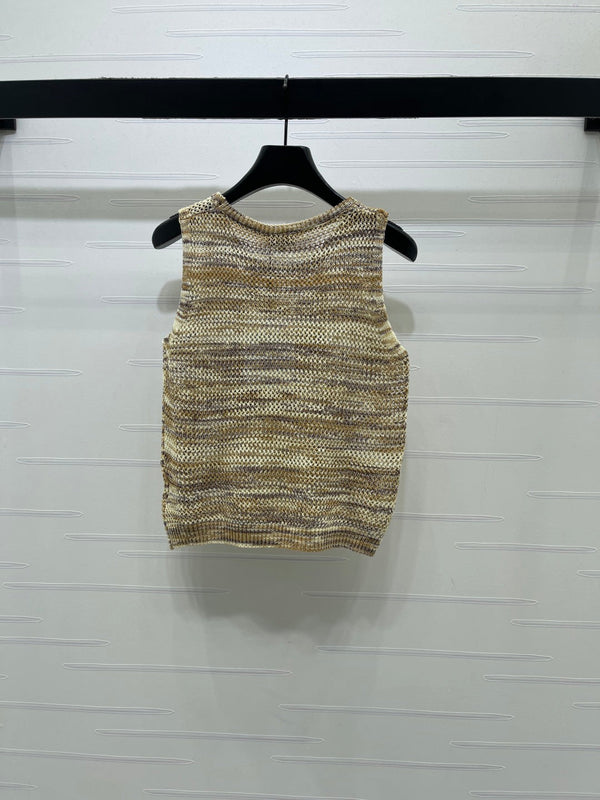 CC 26 Gradient Striped Hollow-Out Knit Vest Beige Gold in Nitrile Cotton