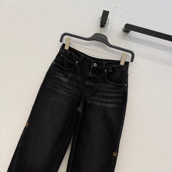 Loew Retro Washed Denim Cropped Black Jeans in Cotton