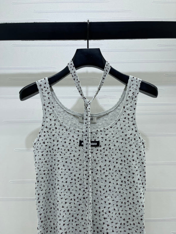 Miu 26 Leopard print Halter Neck Knit Vest Gray in Wool 382054