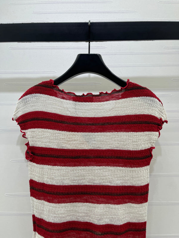 Miu 26 Color-blocked Striped Short-sleeved Top Red in Acrylic 380671