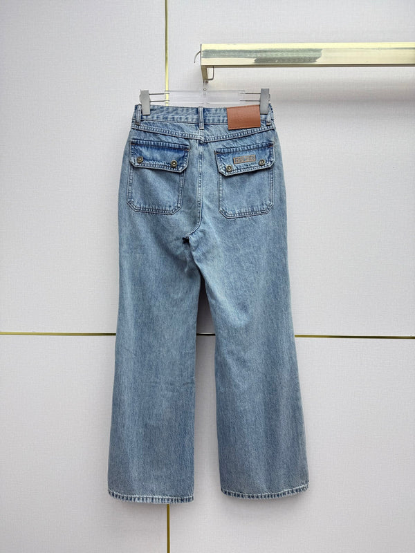 Miu 26 Wide-leg Denim Pants Blue in Cotton 380472