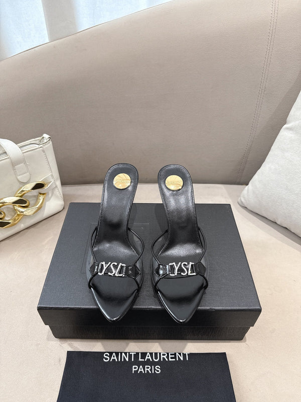 YSL High-heels 80mm Transparent Sandals Black in Leather 771714