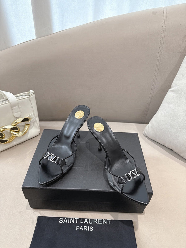 YSL High-heels 80mm Transparent Sandals Black in Leather 771714