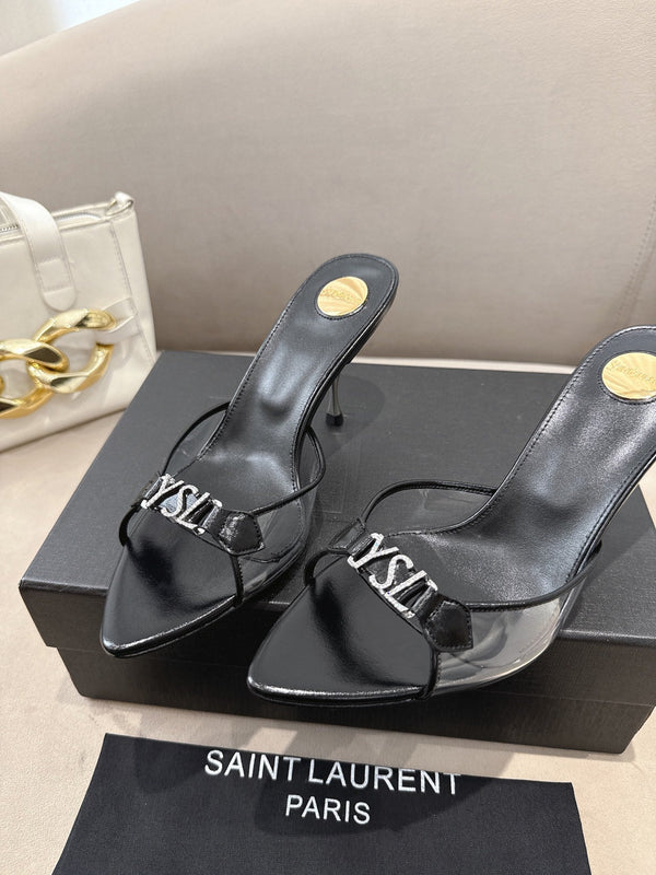 YSL High-heels 80mm Transparent Sandals Black in Leather 771714