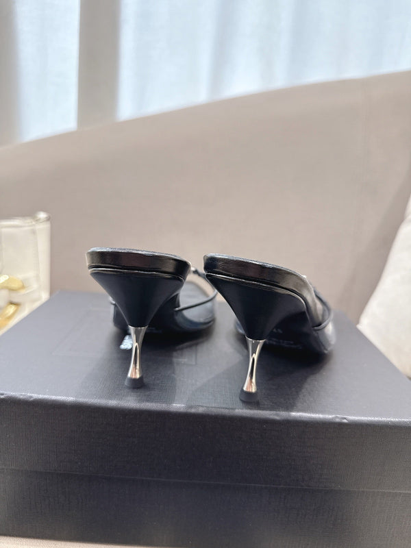 YSL High-heels 80mm Transparent Sandals Black in Leather 771714