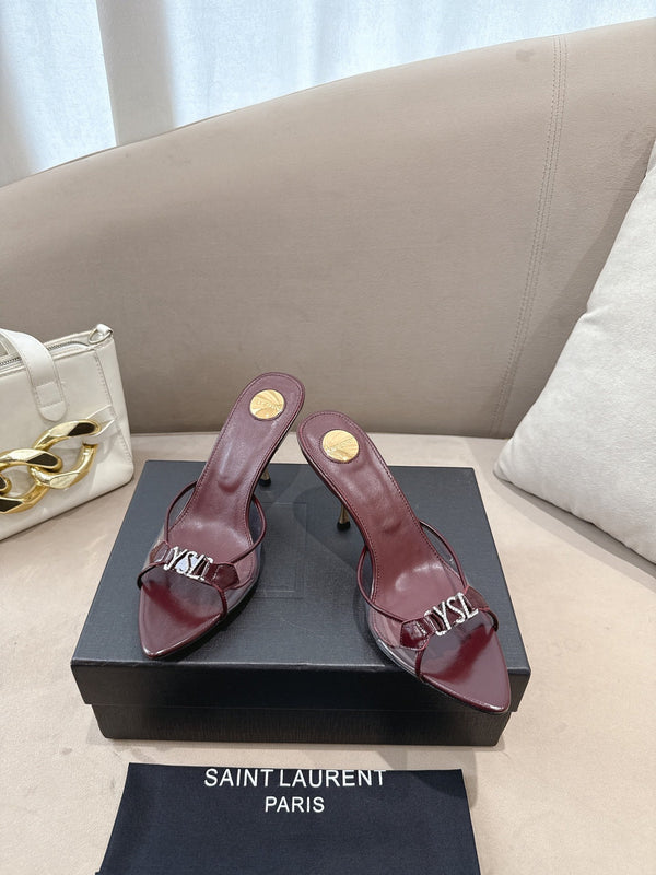 YSL High-heels 80mm Transparent Sandals Burgundy in Leather 771713