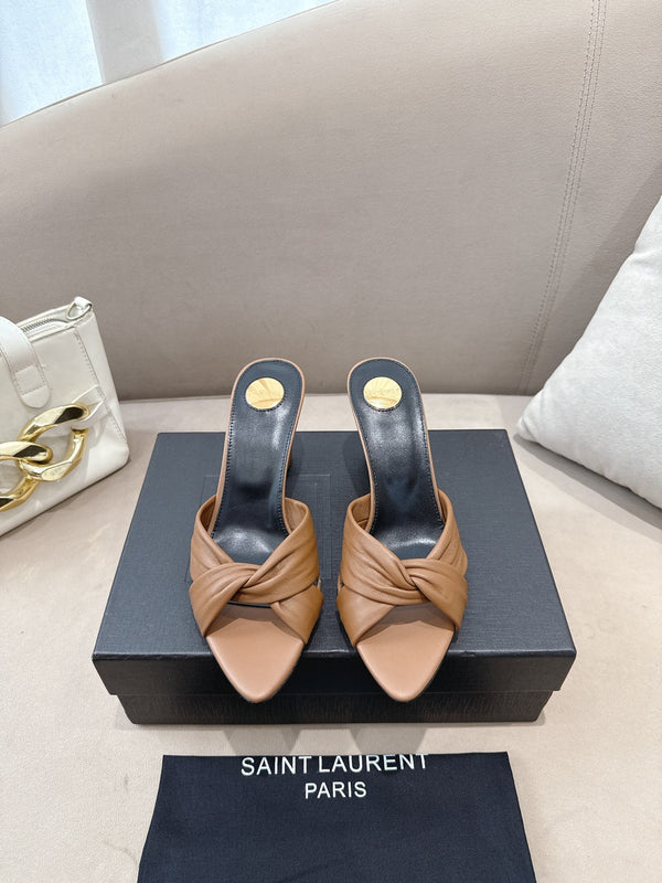 YSL Sandal Heel 75mm Light Brown in Lambskin 771708