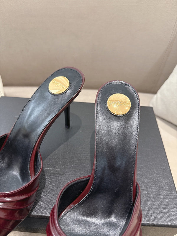 YSL Babylone Mules 90mm Burgundy in Supple Leather 771705