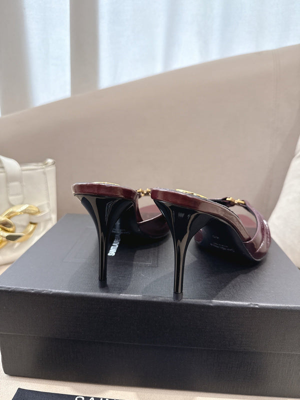 YSL Babylone Mules 90mm Burgundy in Supple Leather 771705