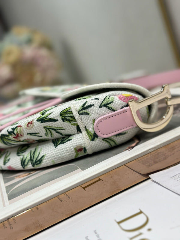 CD Saddle Bag 25.5cm White Floral in Denim 288054