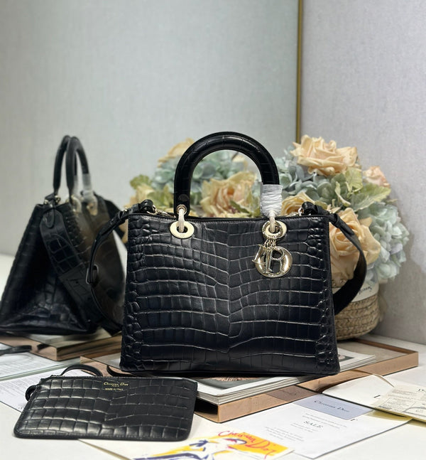 CD Diorissimo Black in Crocodile-patterned Cowhide 288199