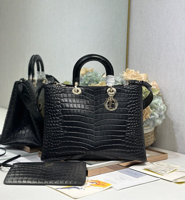 CD Diorissimo Black in Crocodile-patterned Cowhide 288199