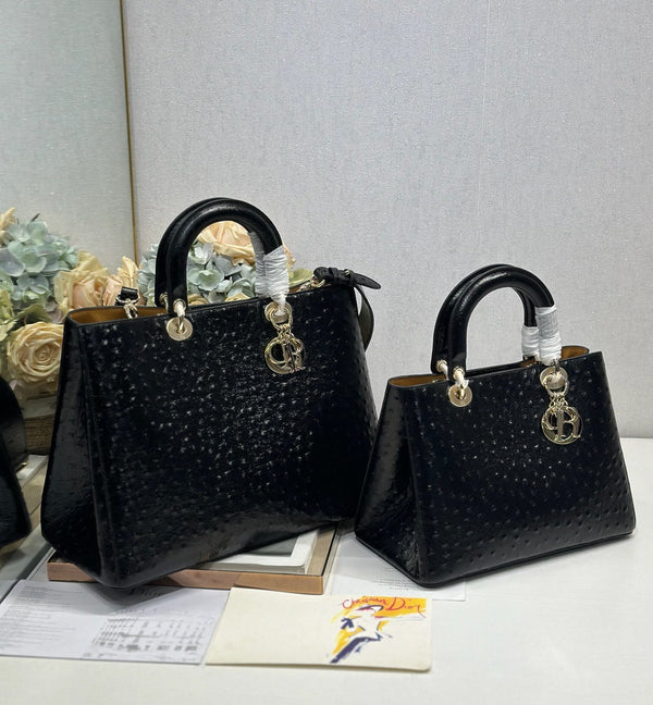 CD Diorissimo Black in Ostrich-patterned Cowhide 288204