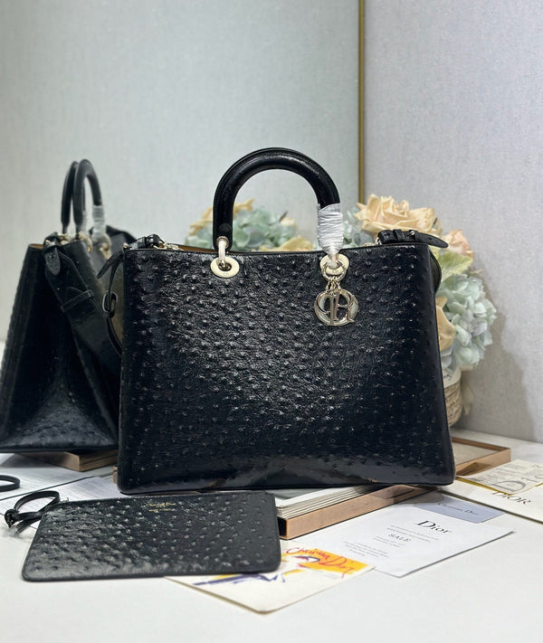 CD Diorissimo Black in Ostrich-patterned Cowhide 288204