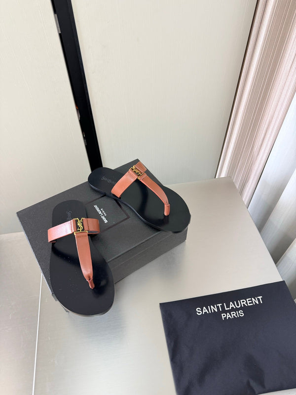 YSL Flat Flip-flops Orange in Cowhide 784707