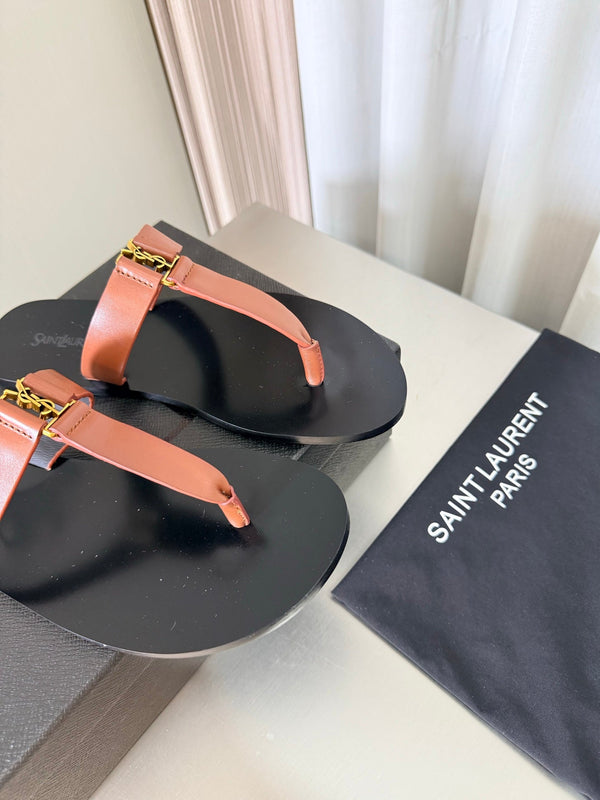 YSL Flat Flip-flops Orange in Cowhide 784707
