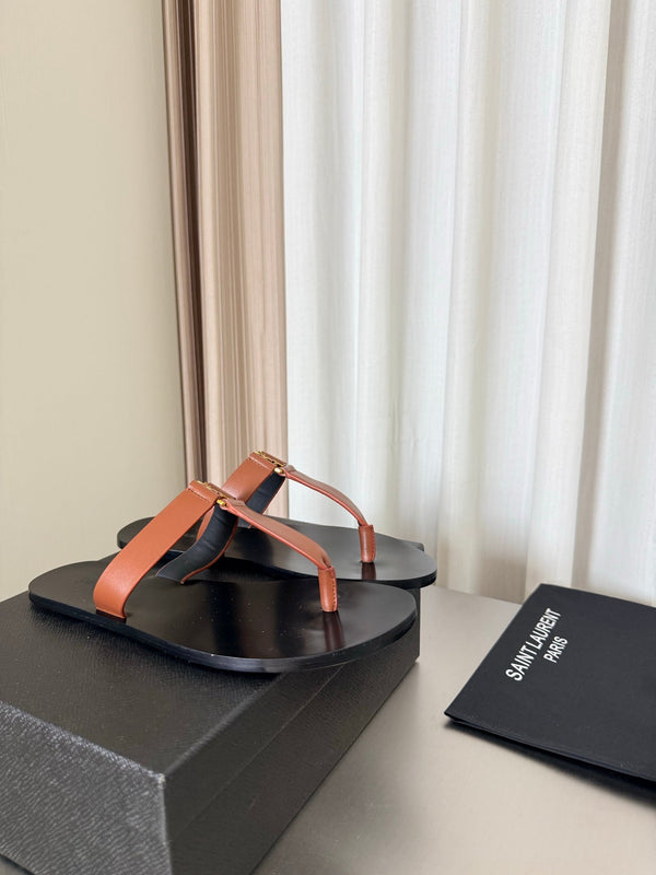 YSL Flat Flip-flops Orange in Cowhide 784707