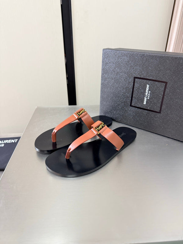 YSL Flat Flip-flops Orange in Cowhide 784707