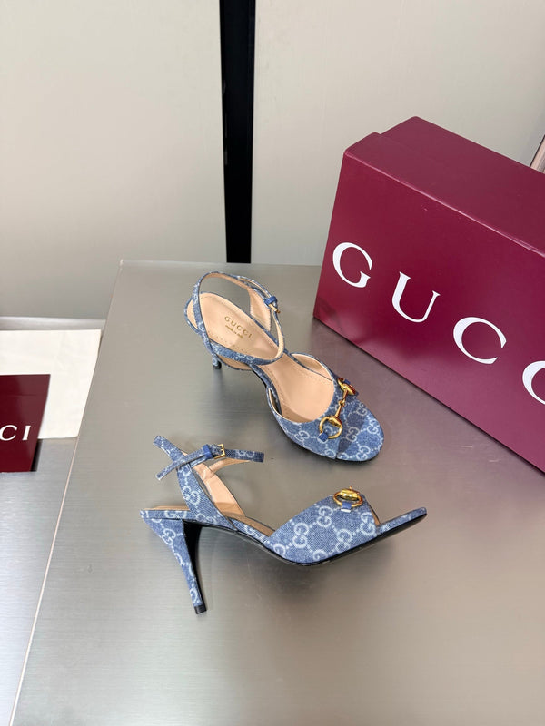 GG Buckle Stiletto Round Toe Heel Height 85mm Blue in Monogram 784461