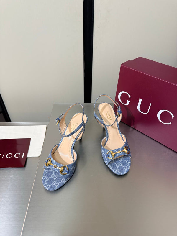 GG Buckle Stiletto Round Toe Heel Height 85mm Blue in Monogram 784461