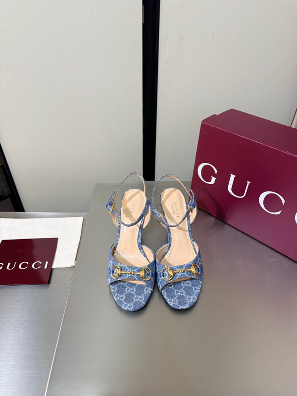 GG Buckle Stiletto Round Toe Heel Height 85mm Blue in Monogram 784461